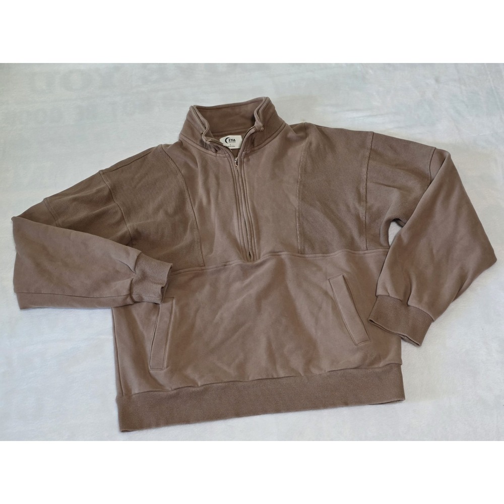 Zyia active Womens Large Taupe half zip collared sweatshirt ribbed front pockets